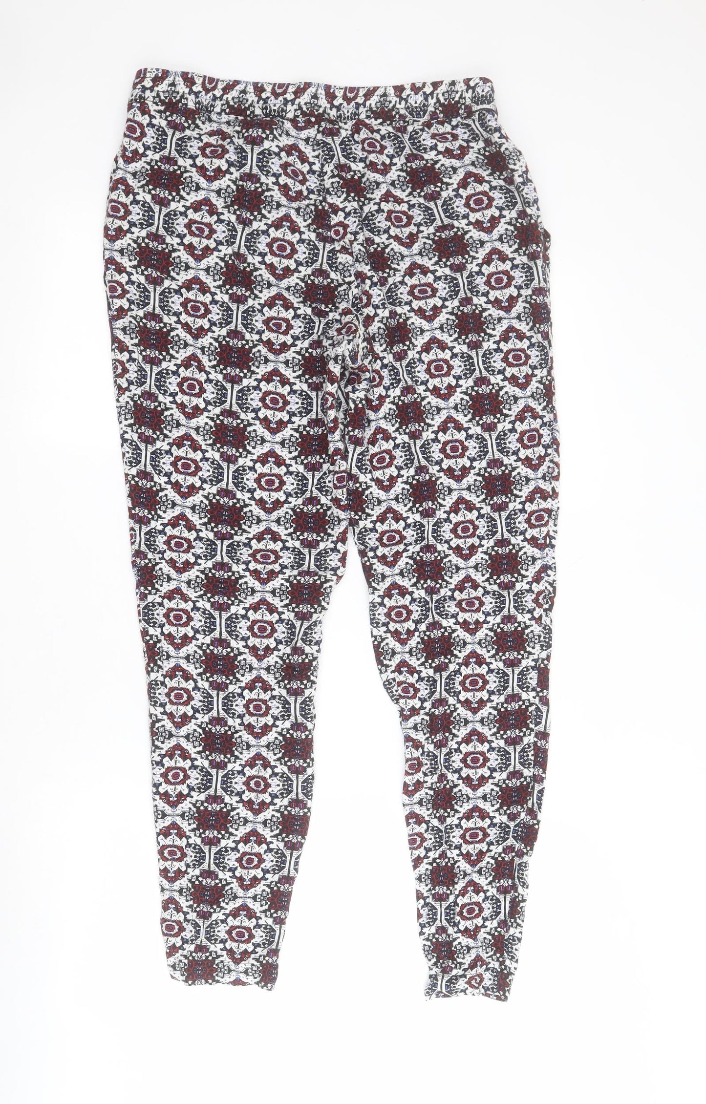 &M Womens Black Geometric Viscose Capri Trousers Size 12 L28 in Regular