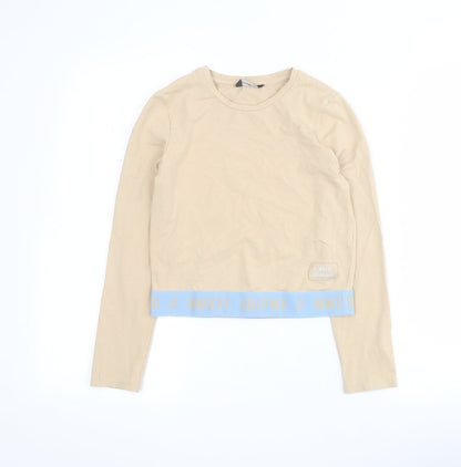 George Girls Beige  Cotton Cropped T-Shirt Size 9-10 Years Round Neck Pullover