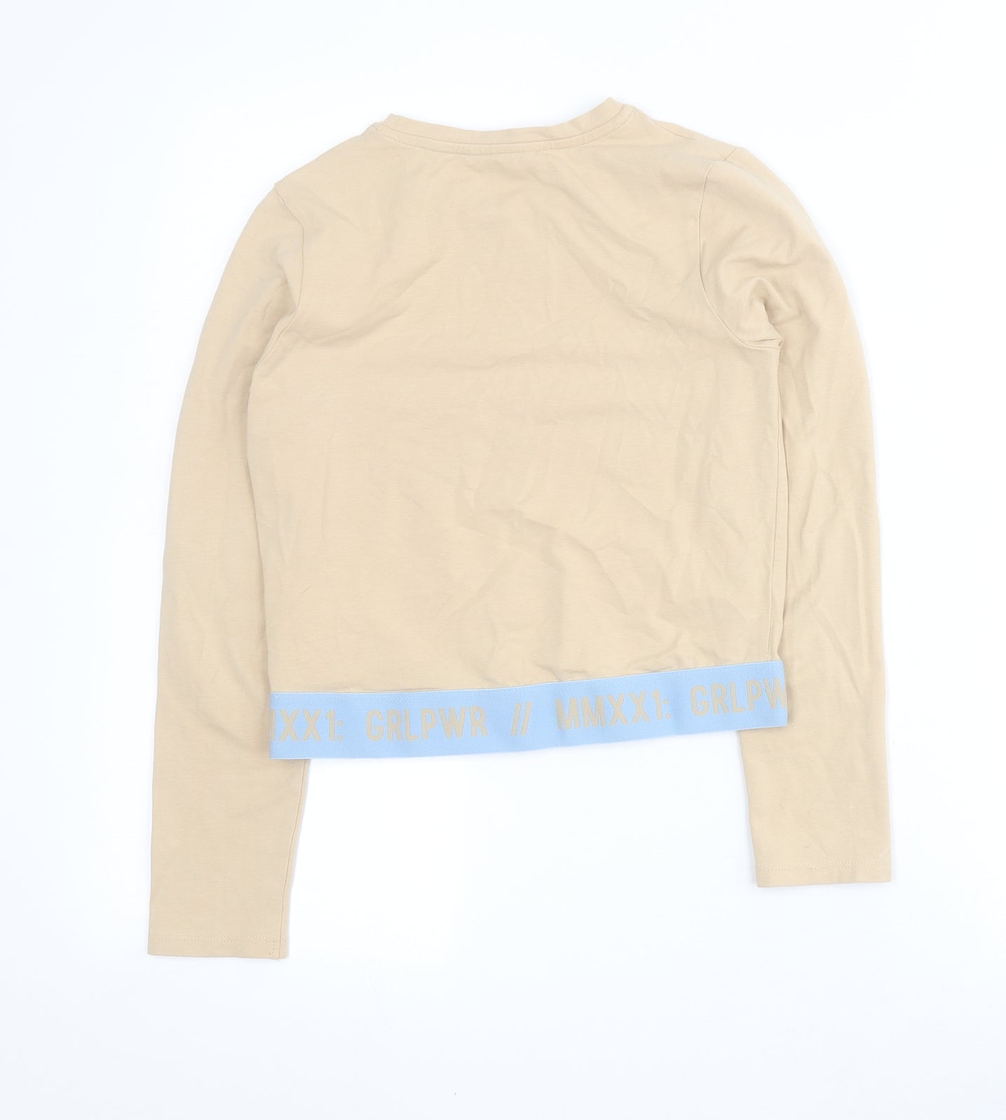 George Girls Beige  Cotton Cropped T-Shirt Size 9-10 Years Round Neck Pullover