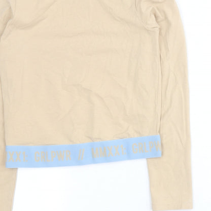 George Girls Beige  Cotton Cropped T-Shirt Size 9-10 Years Round Neck Pullover