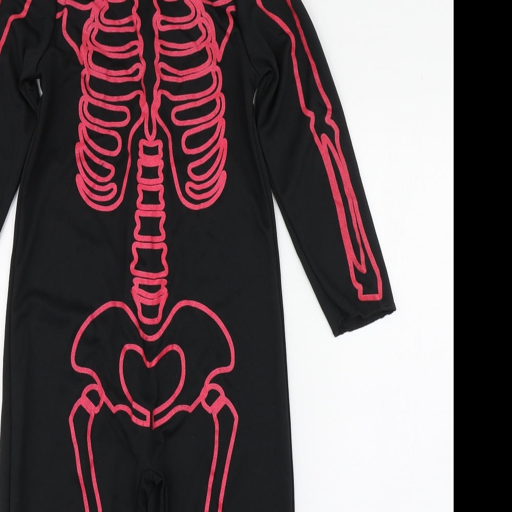 Wilko Girls Black  Polyester Jumpsuit One-Piece Size 5-6 Years  Hook & Loop - Skeleton Costume