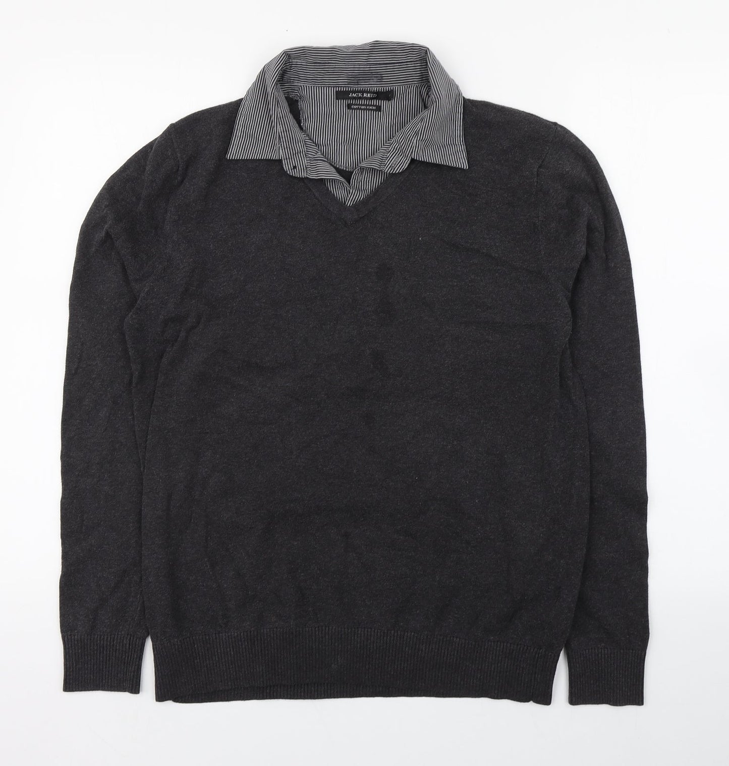 Marks and Spencer Mens Grey Collared  Cotton Pullover Jumper Size M