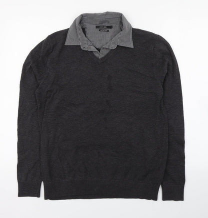 Marks and Spencer Mens Grey Collared  Cotton Pullover Jumper Size M