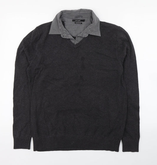 Marks and Spencer Mens Grey Collared  Cotton Pullover Jumper Size M