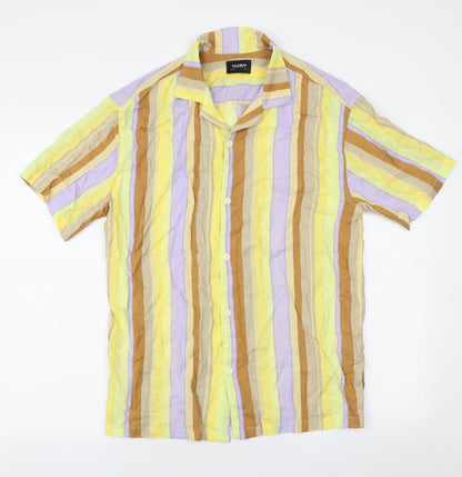 Pull & Bear Mens Multicoloured Striped Viscose  Button-Up Size S Collared Button
