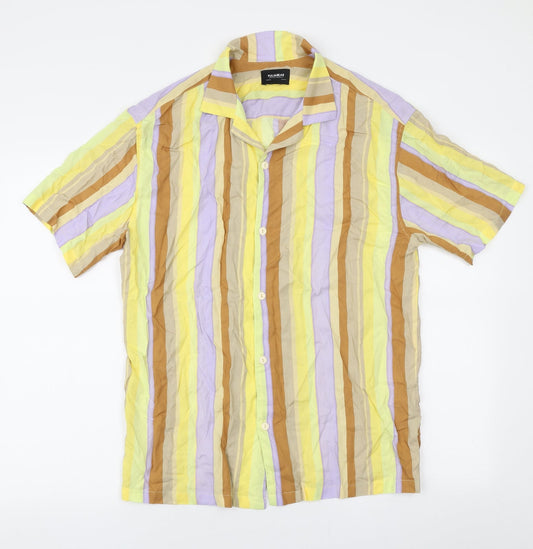 Pull & Bear Mens Multicoloured Striped Viscose  Button-Up Size S Collared Button