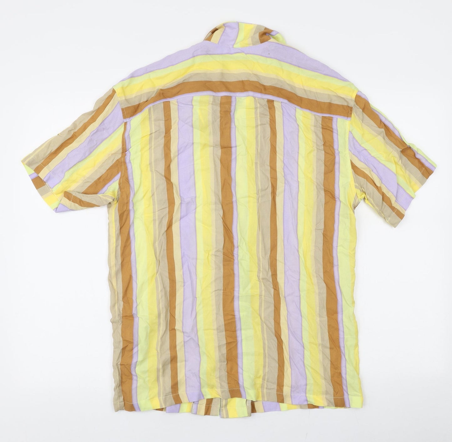 Pull & Bear Mens Multicoloured Striped Viscose  Button-Up Size S Collared Button