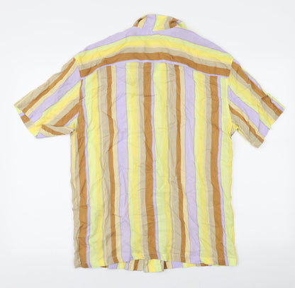 Pull & Bear Mens Multicoloured Striped Viscose  Button-Up Size S Collared Button