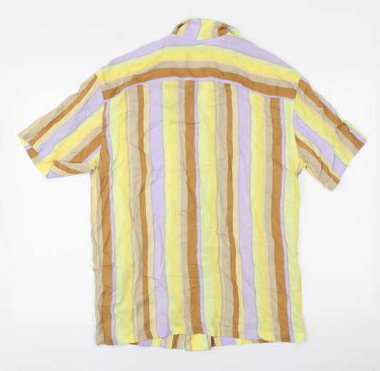 Pull & Bear Mens Multicoloured Striped Viscose  Button-Up Size S Collared Button