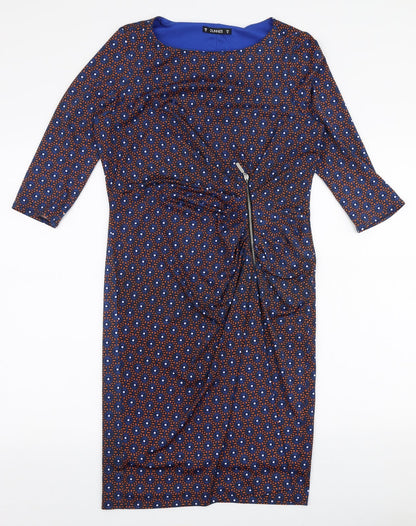 Dunnes Stores Womens Multicoloured Geometric Polyester Pencil Dress  Size 12  Round Neck Pullover