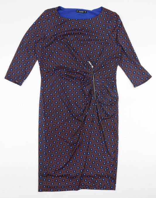 Dunnes Stores Womens Multicoloured Geometric Polyester Pencil Dress  Size 12  Round Neck Pullover
