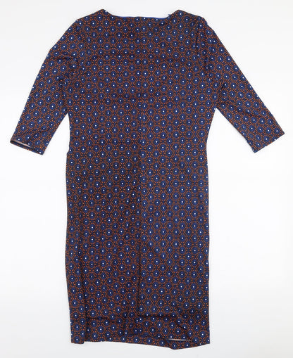 Dunnes Stores Womens Multicoloured Geometric Polyester Pencil Dress  Size 12  Round Neck Pullover