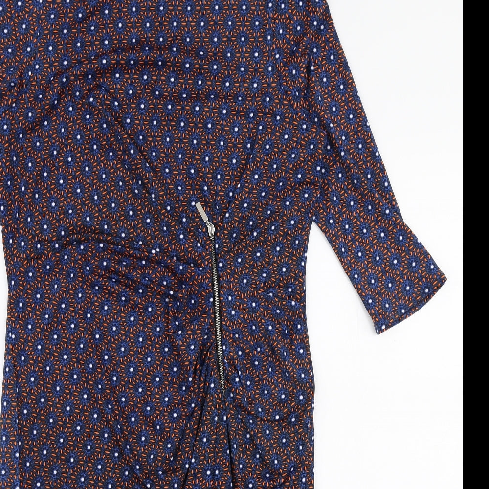 Dunnes Stores Womens Multicoloured Geometric Polyester Pencil Dress  Size 12  Round Neck Pullover