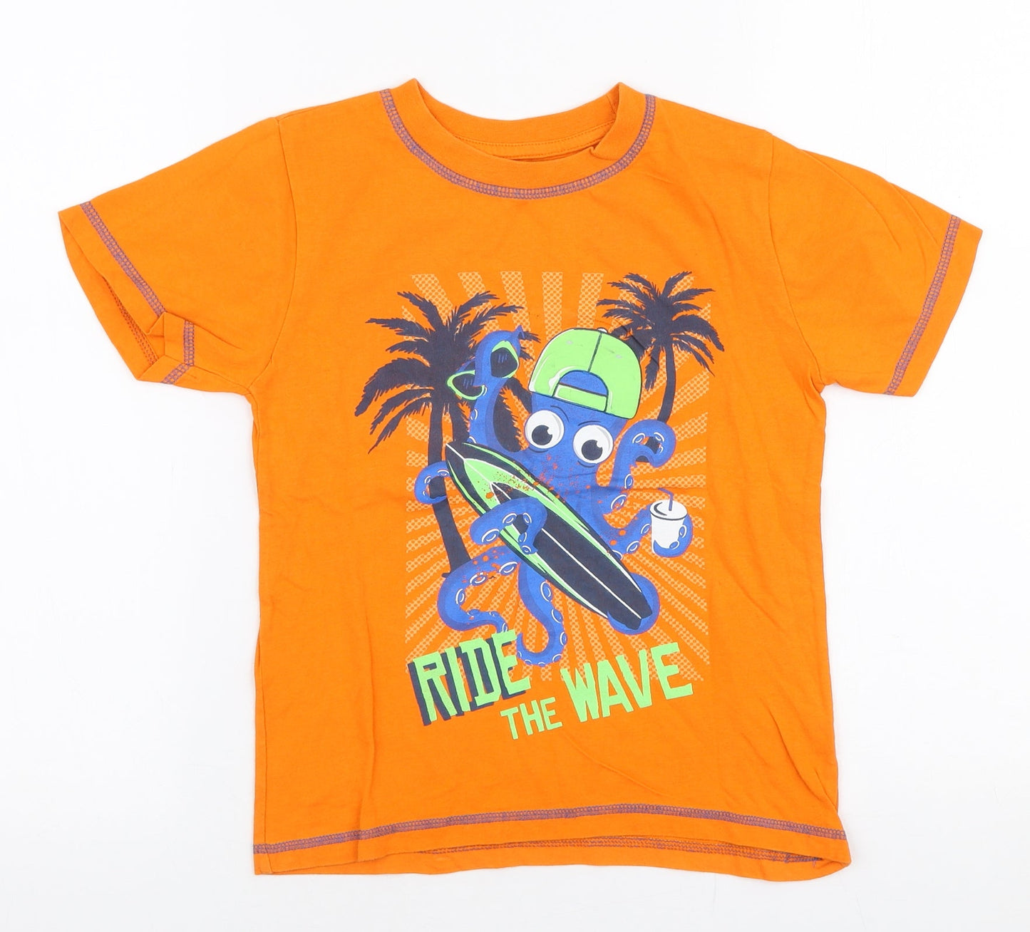 St Bernard Boys Orange  100% Cotton Jersey T-Shirt Size 7-8 Years Round Neck Pullover - Octopus