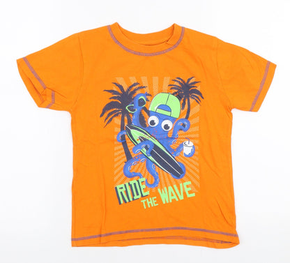 St Bernard Boys Orange  100% Cotton Jersey T-Shirt Size 7-8 Years Round Neck Pullover - Octopus