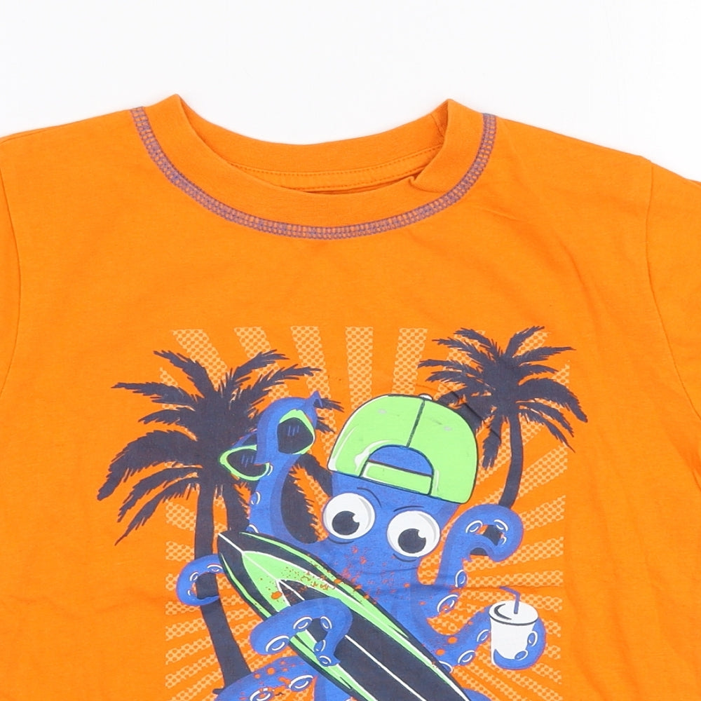 St Bernard Boys Orange  100% Cotton Jersey T-Shirt Size 7-8 Years Round Neck Pullover - Octopus