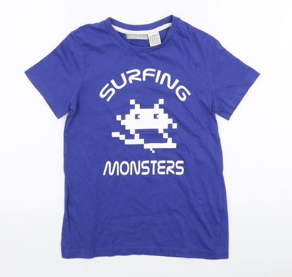 Hihawo Boys Blue  100% Cotton Jersey T-Shirt Size 10 Years Round Neck Pullover - Surfing monsters