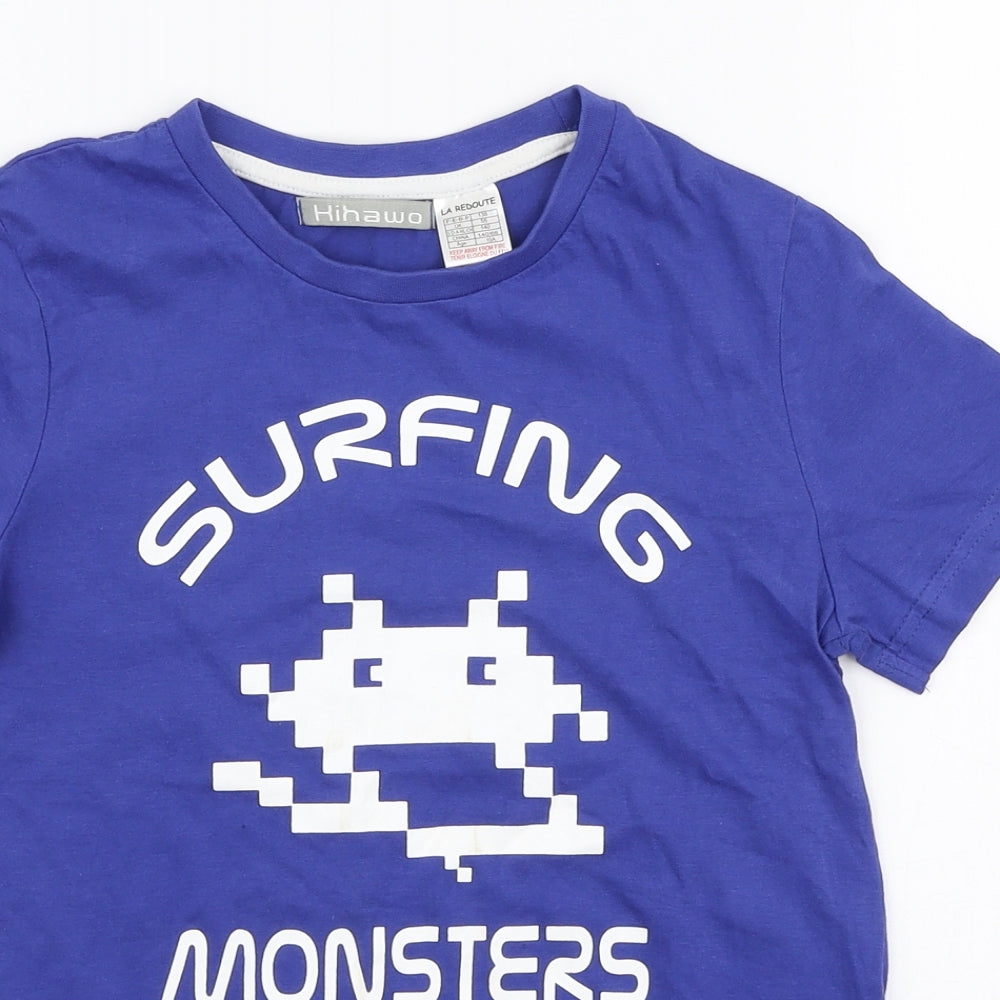 Hihawo Boys Blue  100% Cotton Jersey T-Shirt Size 10 Years Round Neck Pullover - Surfing monsters