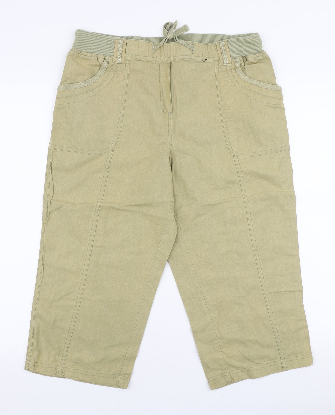 BM Womens Beige  Cotton Capri Trousers Size 14  Regular Drawstring