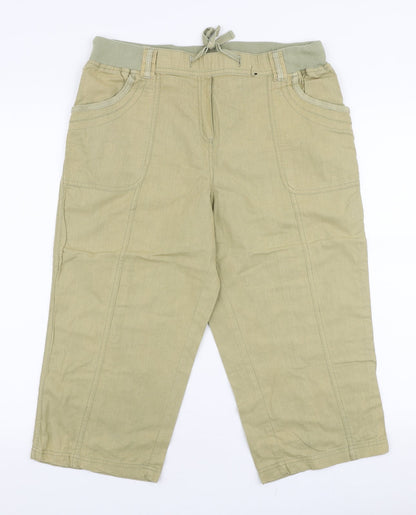 BM Womens Beige  Cotton Capri Trousers Size 14  Regular Drawstring