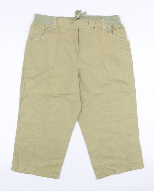BM Womens Beige  Cotton Capri Trousers Size 14  Regular Drawstring