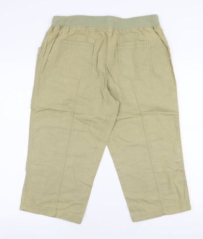 BM Womens Beige  Cotton Capri Trousers Size 14  Regular Drawstring