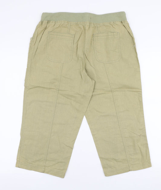 BM Womens Beige  Cotton Capri Trousers Size 14  Regular Drawstring