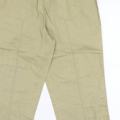 BM Womens Beige  Cotton Capri Trousers Size 14  Regular Drawstring