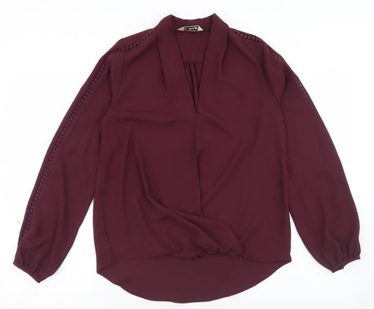 Miss Selfridge Womens Purple  Polyester Basic Blouse Size 6 V-Neck