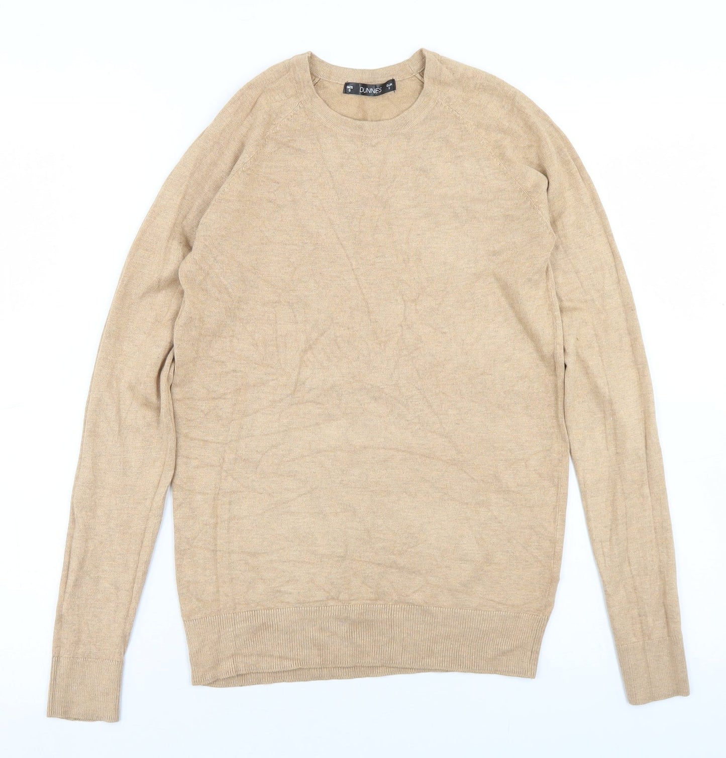 Dunnes Stores Mens Beige Crew Neck  Viscose Pullover Jumper Size S