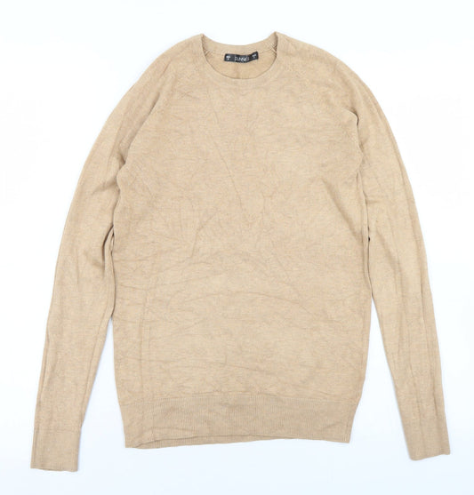 Dunnes Stores Mens Beige Crew Neck  Viscose Pullover Jumper Size S