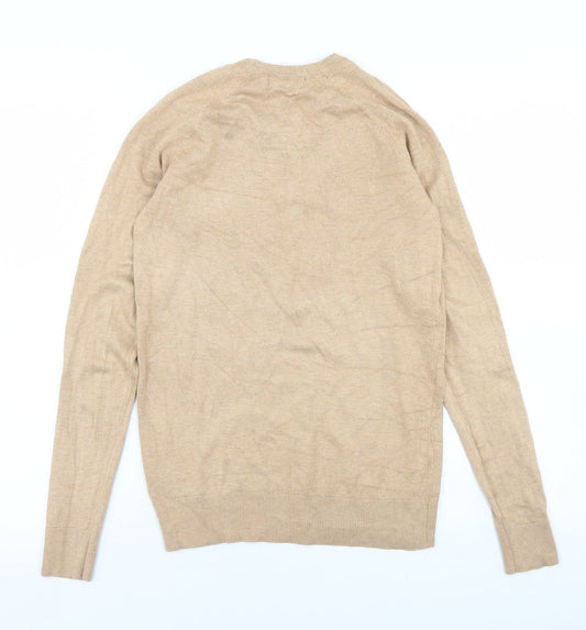 Dunnes Stores Mens Beige Crew Neck  Viscose Pullover Jumper Size S