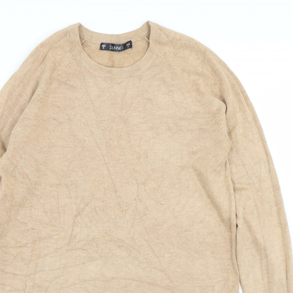 Dunnes Stores Mens Beige Crew Neck  Viscose Pullover Jumper Size S