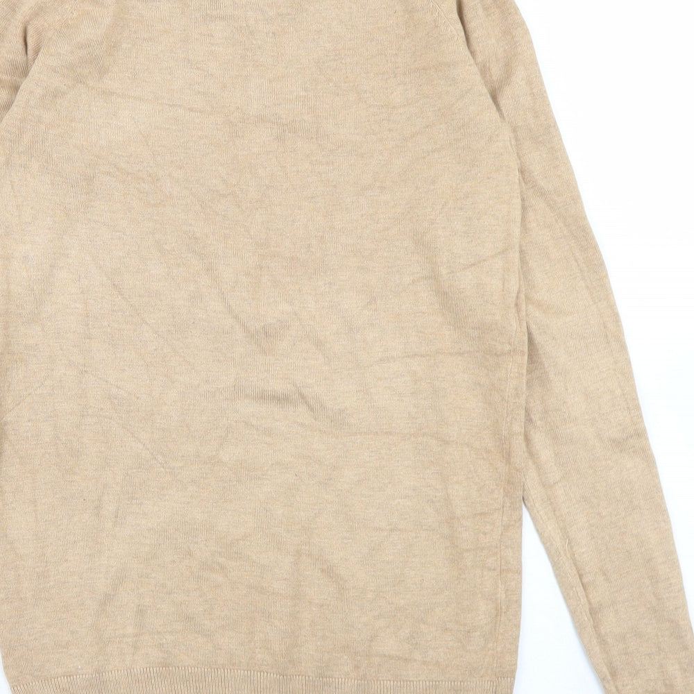 Dunnes Stores Mens Beige Crew Neck  Viscose Pullover Jumper Size S