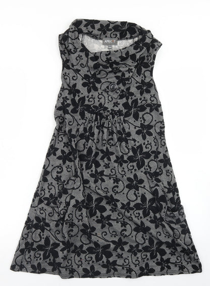 Apricot Womens Black Floral Polyester Skater Dress  Size 8  Roll Neck