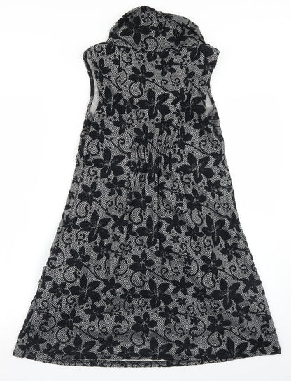 Apricot Womens Black Floral Polyester Skater Dress  Size 8  Roll Neck