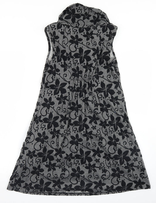 Apricot Womens Black Floral Polyester Skater Dress  Size 8  Roll Neck