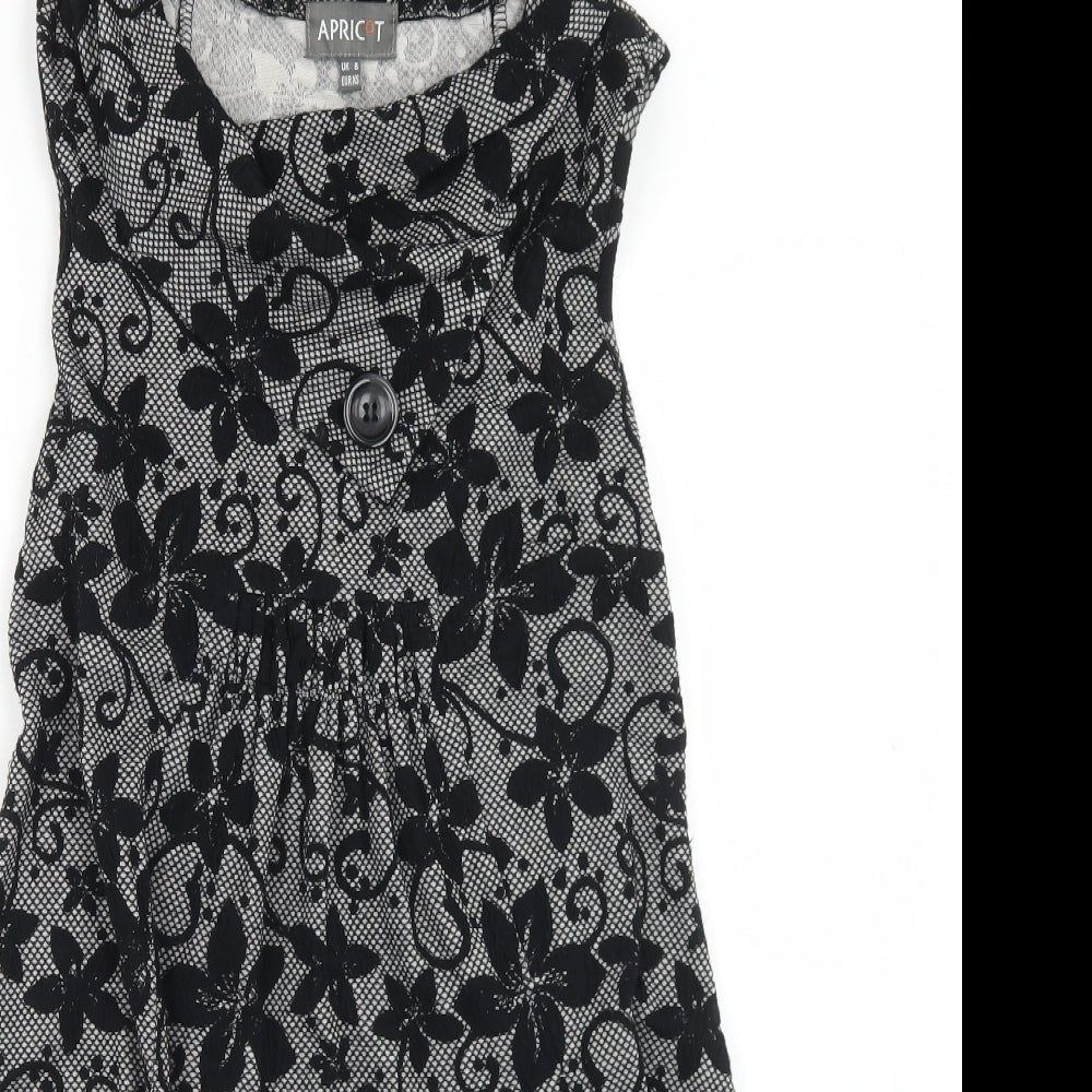 Apricot Womens Black Floral Polyester Skater Dress  Size 8  Roll Neck