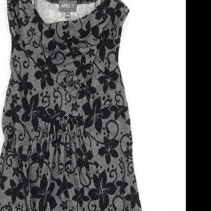 Apricot Womens Black Floral Polyester Skater Dress  Size 8  Roll Neck