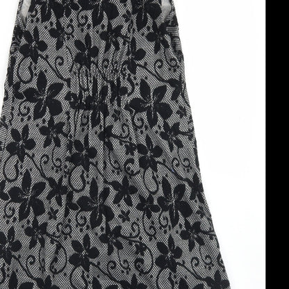 Apricot Womens Black Floral Polyester Skater Dress  Size 8  Roll Neck