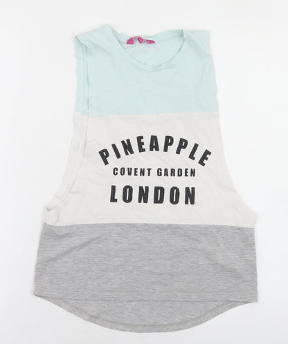 Pineapple Girls Multicoloured Colourblock Cotton Basic Tank Size 9-10 Years Crew Neck