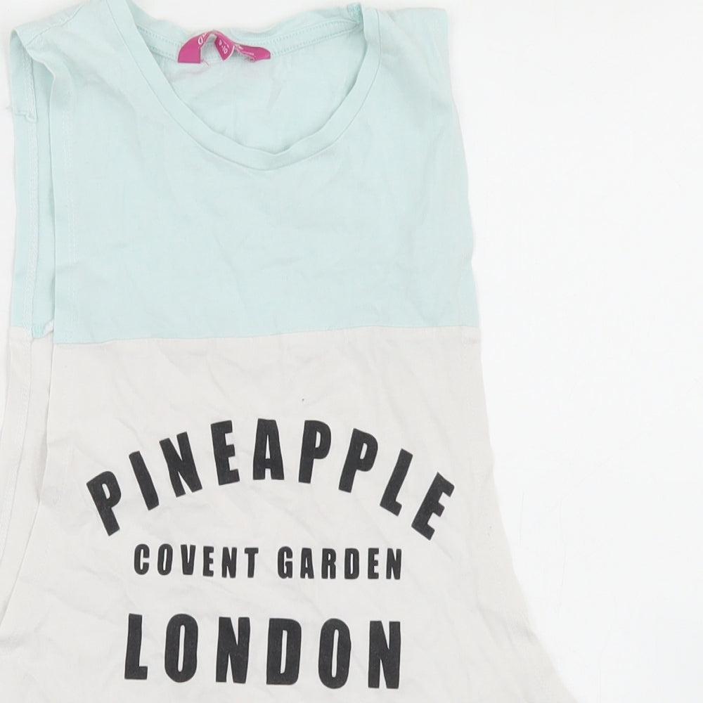 Pineapple Girls Multicoloured Colourblock Cotton Basic Tank Size 9-10 Years Crew Neck