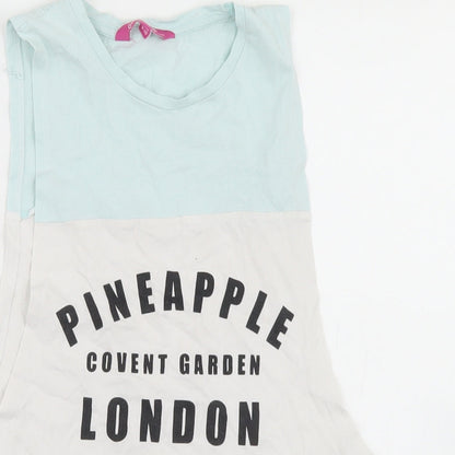 Pineapple Girls Multicoloured Colourblock Cotton Basic Tank Size 9-10 Years Crew Neck