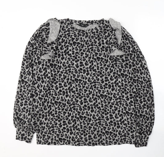 F&F Womens Grey Round Neck Animal Print Viscose Pullover Jumper Size 10