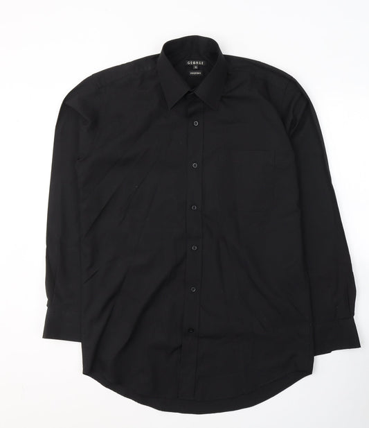 George Mens Black  Polyester  Button-Up Size 15 Collared Button