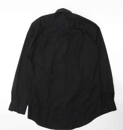George Mens Black  Polyester  Button-Up Size 15 Collared Button