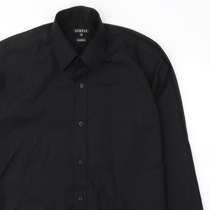 George Mens Black  Polyester  Button-Up Size 15 Collared Button