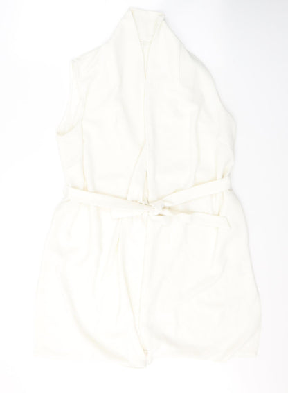 F&F Womens White V-Neck  Polyester Cardigan Jumper Size 14