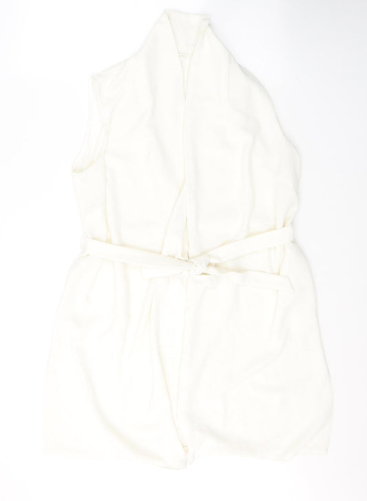 F&F Womens White V-Neck  Polyester Cardigan Jumper Size 14