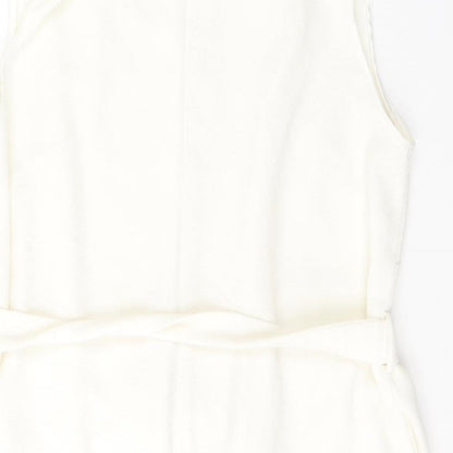 F&F Womens White V-Neck  Polyester Cardigan Jumper Size 14